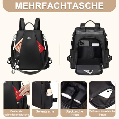 Eshow Women's Small Anti-Theft Small City Backpack Daypack Elegant 3-in-1 Backpack Bag Modern for Commuting School Work Travel Black