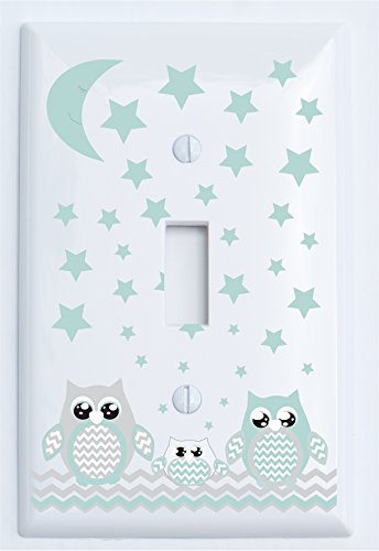 Single Toggle Grey and Seafoam Green Owl Light Switch Plate Covers / Owl Nursery Decor (Single Toggle Owl)