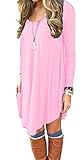 Women's Long Sleeve Casual Loose T-Shirt Dress Pink M