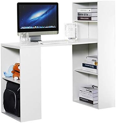 LEMAIJIAJU Computer Desk Student Study Table PC Laptop Computer Workstation with 6-Tier Large Storage Shelves for Home Office White