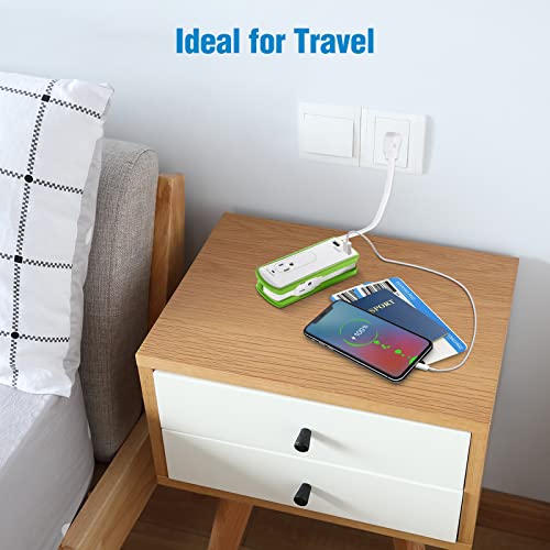 Small Power Strip with USB,Travel Surge Protector 2AC Outlets & 2 USB(5 V/3.4 A Max) 1560W,300J,1 ft Wrapped Extension Cord with Flat Plug UL-Listed