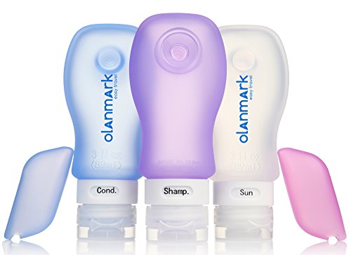 Travel Bottles Set, Leak Proof Silicone Travel Size Bottles, and Toothbrush Covers Portable, Travel Friendly, TSA Approved 3 oz Travel Containers (Blue, Purple, Clear)