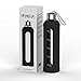 Xtremeglas Glass Water Bottles with Times to Drink 32 Oz Water Bottle with Silicone Sleeve Motivational Water Bottle with Time Marker Waterbottle 1 Litre (Black)