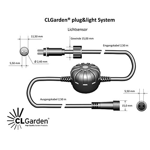 CLGarden lichtsensor 12V schemersensor helderheidssensor voor Plug & Light Systeem IP44 plug-in systeem LED spotset… - Afbeelding 4