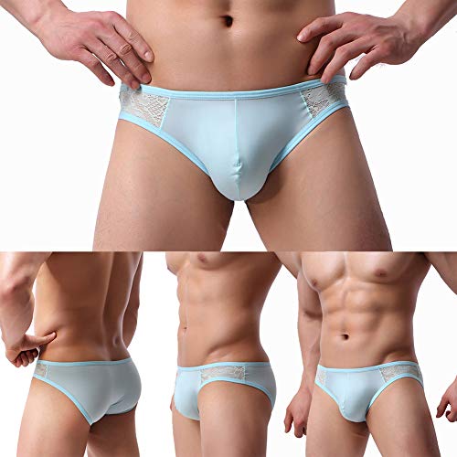 KAMUON Men's Sexy Lace Splice Silky Smooth Quick Dry Briefs Underwear Panties (L : Waist 34"-36", 7 Pack-Multicolor #3)