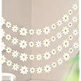 4 Packs Daisy Banner Garland Groovy Hippie Boho Birthday Decor Daisy Party Decoration Spring Flower Hanging Banner Daisy Paper Cutouts for Girl Birthday Supplies