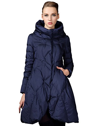 Maxchic Women's Diamond-shaped Quilted Down Coat Hooded Puffer Jacket D21706Y15M Navy Blue L