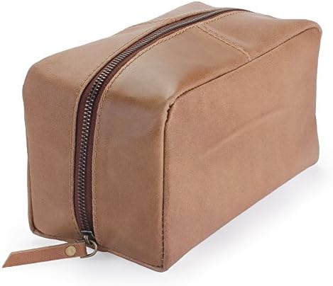 Harris Luxury Leather Dopp Kit Shaving Toiletry Travel Bag (Sepia Brown)