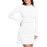 GOBLES Women's Sexy Long Sleeve Boat Neck High Waist Slim Fitting A-line Mini Party Dress