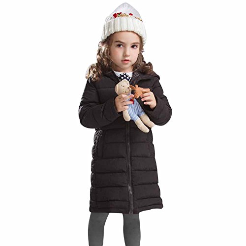 LSERVER Little Girls Hooded Coats Long Lightweight Windbreaker Winter Parka Coat Black 3-12T