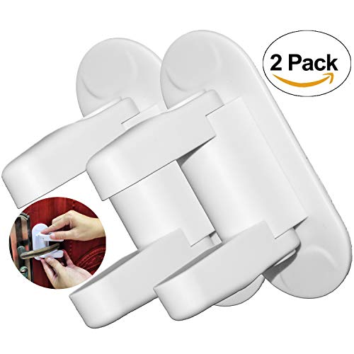 Door Handle Child Proof Cabinet and Drawer Locks/Safety Baby Proofing Lever Multi-Color (2 Pack)