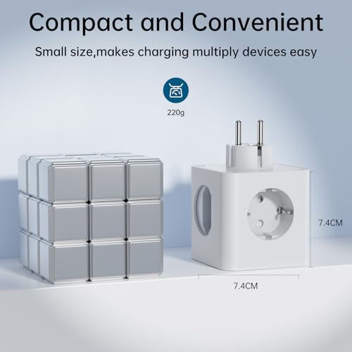 7en 1 Ladron Múltiples Tomas USB,Ladron Enchufes Múltiple con 2 Europea y 1 Toma Schuko CA Regleta, Enchufe Multiple Pared con Interruptor, Enchufe USB para Oficina, Cocina y Habitación
