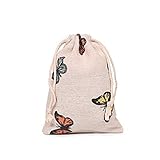 Pack of 12 Butterfly Burlap Drawstring Gift Bags for Party Wedding Favors Giveaways, Cotton Linen Candy Pouch Jute Sack Jewelry Bag (13x18cm)