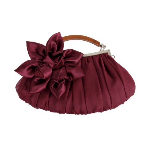 UPC 700580475624, BMC Burgundy Floral Embellished Sheer Chiffon Exterior Kissing Lock Clasp Resin Handle Framed Party Clutch - Evening Out Collection