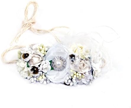 DIY Paper Flower Crown Headband Kit - Flowers Stamens Embellishments Felt Circles Jute Thread - White
