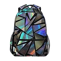 COVOSA Seamless Pattern Holographic Triangles On Black Lightweight School backpack Students College Bag Travel Hiking Camping Bags