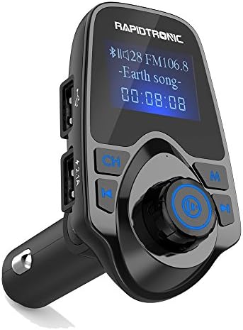 FM Transmitter, Rapidtronic Bluetooth Adapter Car Kit In-Car Radio Wireless Receiver 1.44 Inch Display 2.1A Dual USB Ports Car Charger MP3 Player Read TF Micro SD Card AUX Input USB Flash Drive-Black