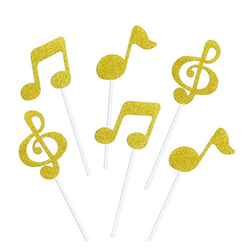 Astra Gourmet 24 Pack Cupcake Toppers Gold Glitter Music Note Cupcake Muffin Topper Picks Cake Decoration Baby Shower Birthday Party Favors