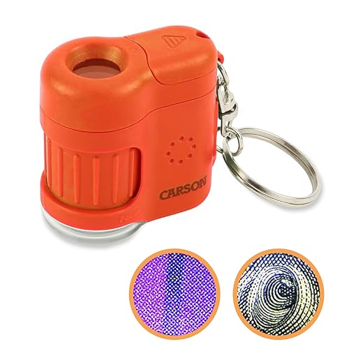 MicroscĂłpio Carson Chaveiro com Luz LED e UV, Zoom de 20x - Laranja