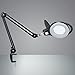 LED Magnifier Lamp, PHIVE Dimmable Magnifying Desk Lamp/Task Light with Clamp (3 Lighting Modes, 5 Diopter, 5'' Diameter Glass Lens, Dust Cover) Swing Arm Workbench, Drafting, Work Light