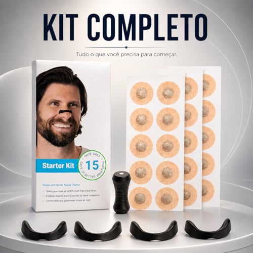 Expansor Nasal Anti Ronco Dilatador Respiratório Clip Para Dormir Tiras Adesivas Com Aplicador Kit 4 Tamanhos + 30 Unidades Conforto Noturno Respiração Livre Uso Diário Ajuste Anatômico Fácil Aplicação