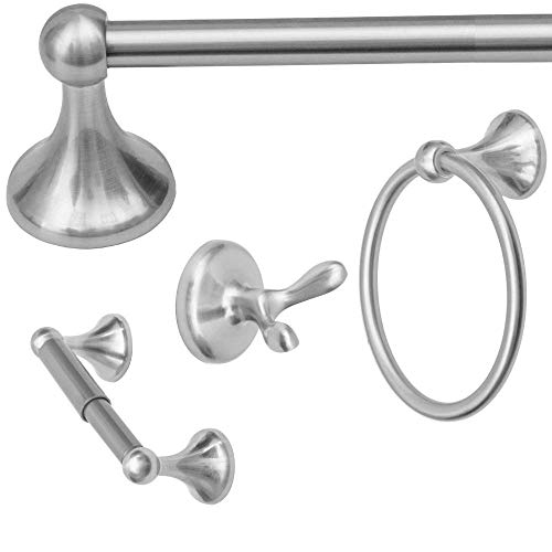AVIANO 4 Piece Contemporary Bathroom Hardware Accessories Set With 24" Towel Bar (Chrome Finish) - Thumbnail 6
