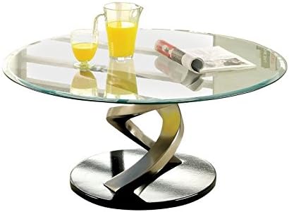BOWERY HILLRound Glass Top Coffee Table in Satin