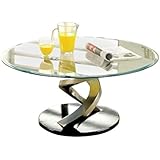 BOWERY HILLRound Glass Top Coffee Table in Satin
