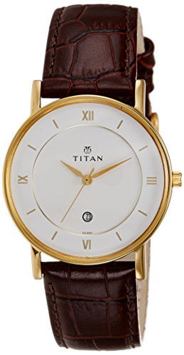 Titan Men's Contemporary Chronograph/Multi Function,Work Wear,Gold/Silver Metal/Leather Strap, Mineral Crystal, Quartz, Analog, Water Resistant Wrist Watch