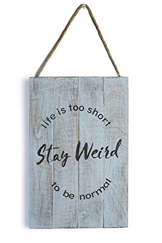 GoCraft Decorative Wooden Wall Signs | 12" X 8" Vintage Hanging Rope Plaque with Quotes Sayings (Stay Weird) [CC0219-MI] - Thumbnail 3