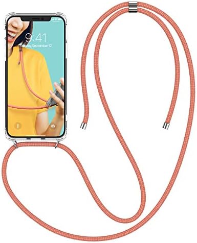 Winhoo Case for iPhone XS Max with Band Silicone and Hard Case Clear Transparent Scratch-Proof Cover Holder with Smartphone Necklace Neck Strap Chain Neck Cord - Rose Gold