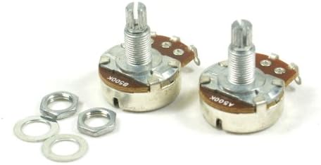 A pair of 500K A&B Control Pots Split Shaft Potentiometer 18mm Shaft Full Size