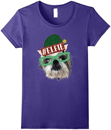 Womens Cute Shiz Tzu Dog Elfie TShirt, Cute dog shirts Large Purple