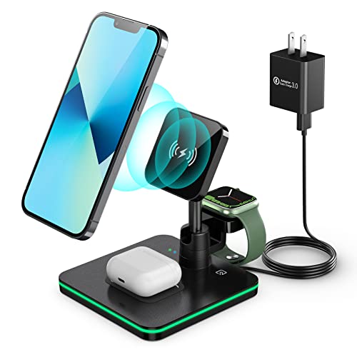 Mag Safe Charger Stand 3-in-1, Foldable Mag Safe Charging Station