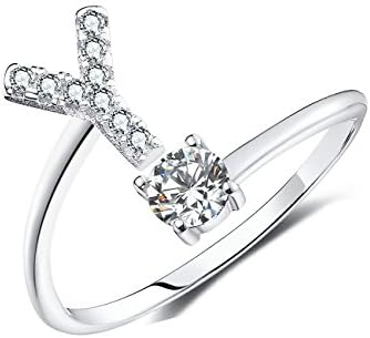 BRBAM Adjustable Crystal Inlaid Initial Ring Free Size Stackable Alphabet Letter Knuckle Rings Bridesmaid Gift
