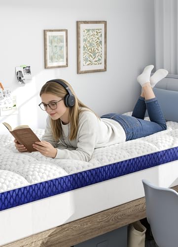 Dorm Room Essentials Twin XL Mattress Topper for Students Back to School | Viscose Derived from Bamboo, Soft Topper for Pressure Relief with Elastic Deep Pockets, Shredded Memory Foam Filling