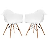 Poly and Bark Modern Mid-Century Vortex Arm Side Chair with Natural Wood Legs for Kitchen, Living Room and Dining Room, White (Set of 2)