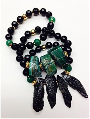Set of 3 Handmade Bracelets - Black Onyx, Agate &amp; Black Tourmaline Natural Stones &amp; Goldfilled Beads