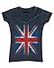 shop4ever Vintage Union Jack British Flag Women's V-Neck T-Shirt United Kingdom Flag Shirts Large Charcoal 0