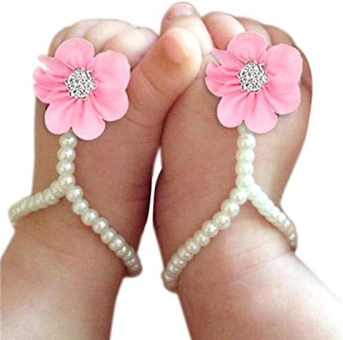 1Pair Infant Toddler Baby Girl Pearl Chiffon Foot Flower Rhinestone Beach Party Jewelry Outdoors Barefoot Sandals