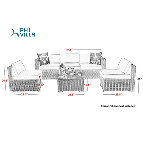 PHI VILLA Outdoor Patio Furniture Sets Rattan Wicker Patio Sectional