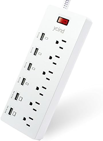Surge Protector Power Strip, YCIND, 6 AC Outlets and 6 USB Charging Ports, 1625W/13A, 6 Feet Heavy Duty Power Cord for iPhone 5/5S/SE/6/6S Plus/7/Plus iPad Samsung Tablet HTC LG, White