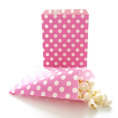 Girls Party Bags, Bridal Shower Favor Sacks, Valentineâ€™s Day Surprise Goodie Bags, Hot Pink Fuchsia Polka Dot Bags (25 Pack)