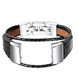 bayite For Fitbit Charge 2 Bands, Leather Bands Metal Clasp Fitbit Charge 2 Replacement Accessory Bracelet Black Small