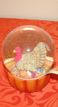 Thanksgiving Turkey Musical Glass Water Globe with Gold Glitter 6"