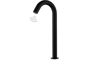 YCCUZA Touchless Automatic Sensor Vessel Faucet Black Kitchen Bathroom Faucet Touch-Free Electric Motion Infrared Sensor Battery or 110V AC Operated Handsfree Public Sink Tall Aerator Spout