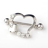 Maggie 1 Pair Chic Crystal Rhinestone Heart Nipple Bar Ring Shield Barbell Body Jewelry