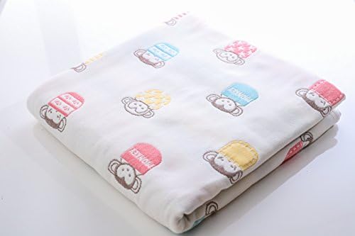 Organic Cotton Muslin Swaddle Blanket 6 Layer White base Multi Print Pattern Baby Bath Towels Oversize 110cm x 110cm/43" x 43