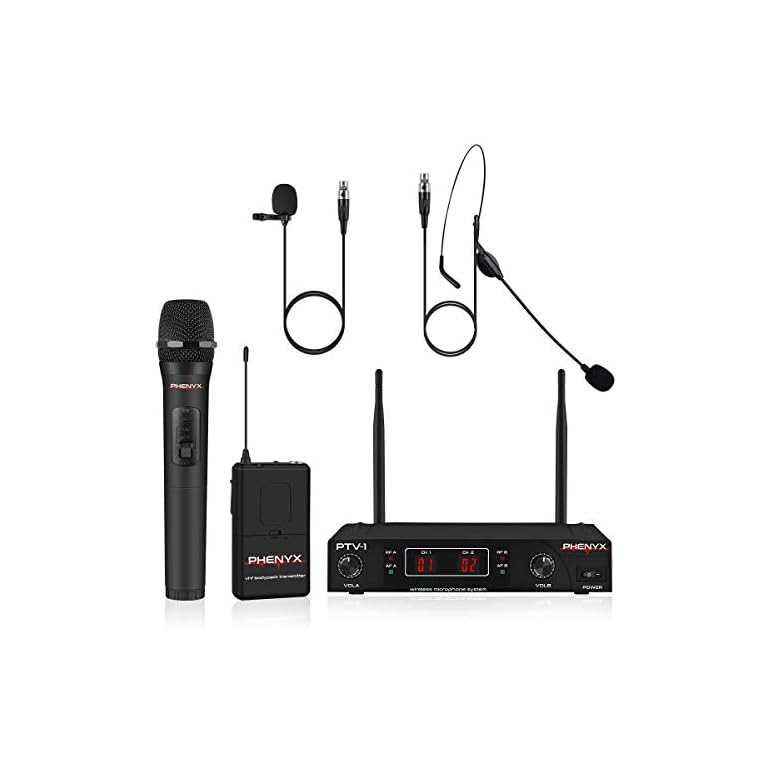 Wireless Microphone System, Phenyx Pro VHF Cordless Mic Set With 1