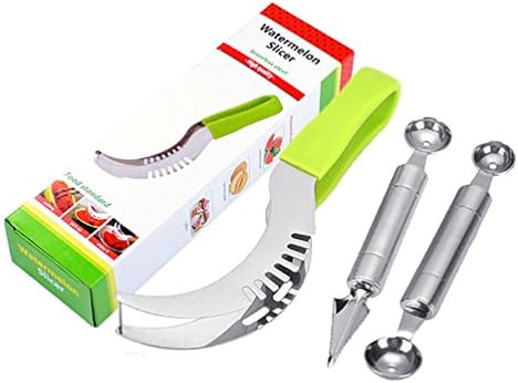 Seluna Watermelon Slicer Cutter Corer & Server Set - Multipurpose All In One Stainless Steel Knife - Melon Baller Scoop & Fruit Slicer - Comfortable Handle Corer Tongs & Dicer Spoon & Corer